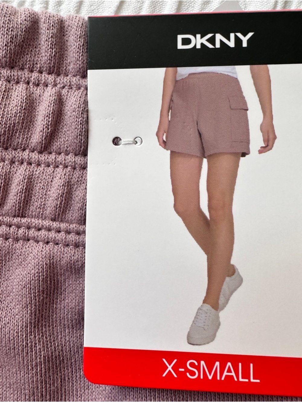 DKNY Cargo Sweat Shorts Womens XS Mauve Pink Elastic Waist Pocket NWT - Picture 10 of 10